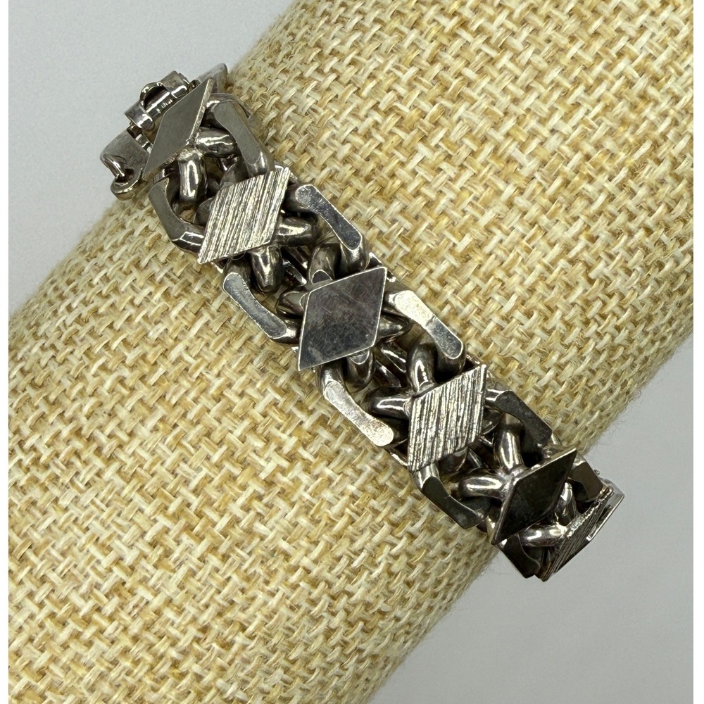Silver Tone Link Bracelet Mid Century Modern MCM Geometric Retro